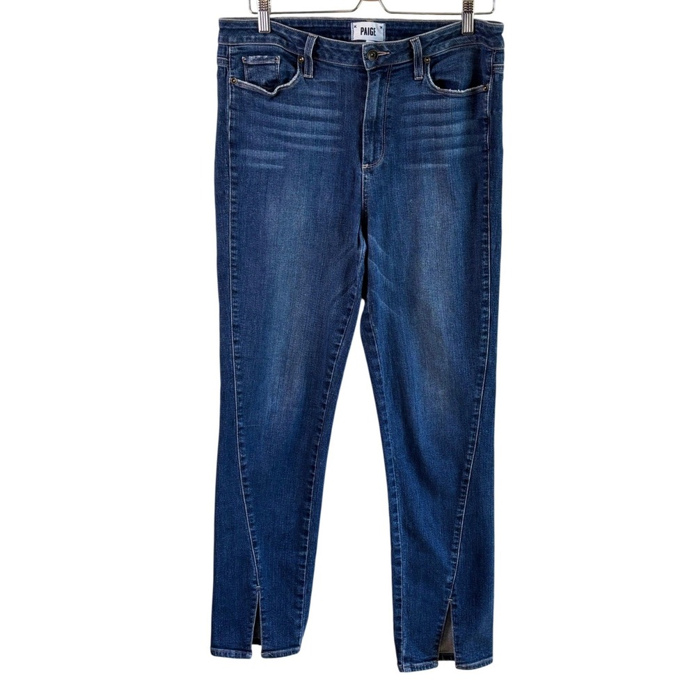 Paige Julia Straight Leg Jeans Blue Womens 31 High Rise Split Hem Medium Wash